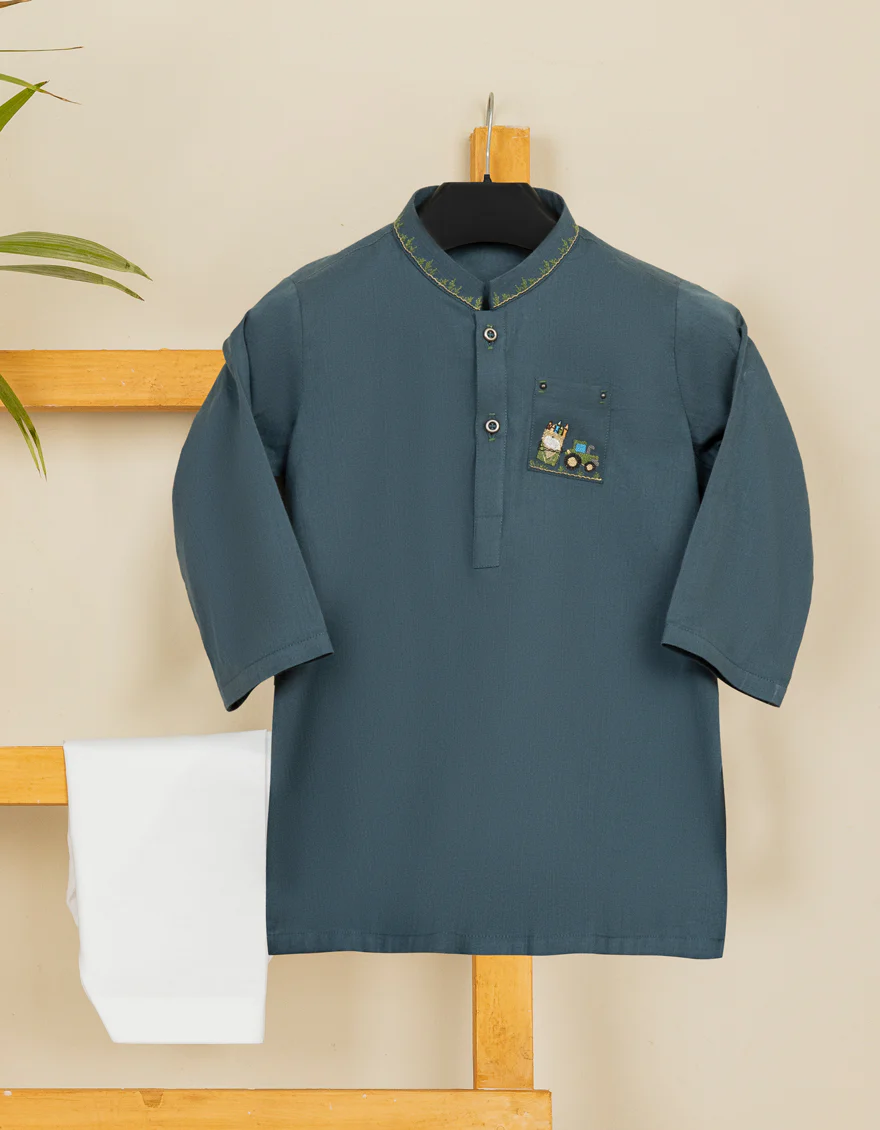 DULL BLUE COTTON KAMEEZ SHALWAR | JJIKS-S-US-35996/S22/JJ7636-CL - Image 2