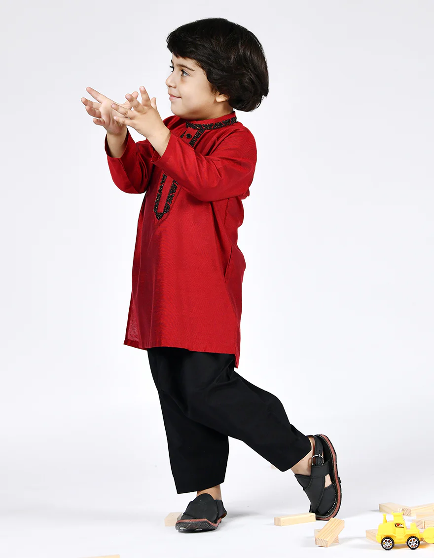RED BLENDED SPECIAL KAMEEZ SHALWAR | JJIKS-SP-US-42373/S21/JJ8139-FL - Image 3