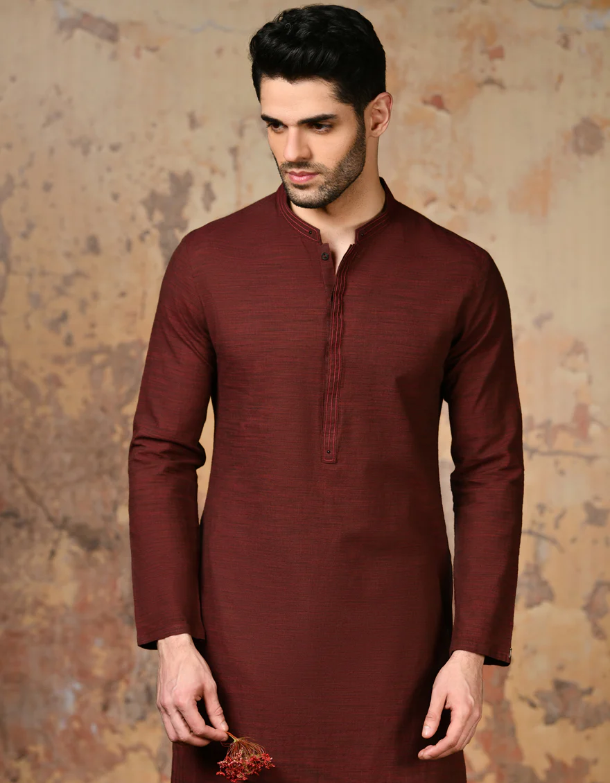 RED COTTON KURTA | JJK-A-32879/S24/JJ92 - Image 3