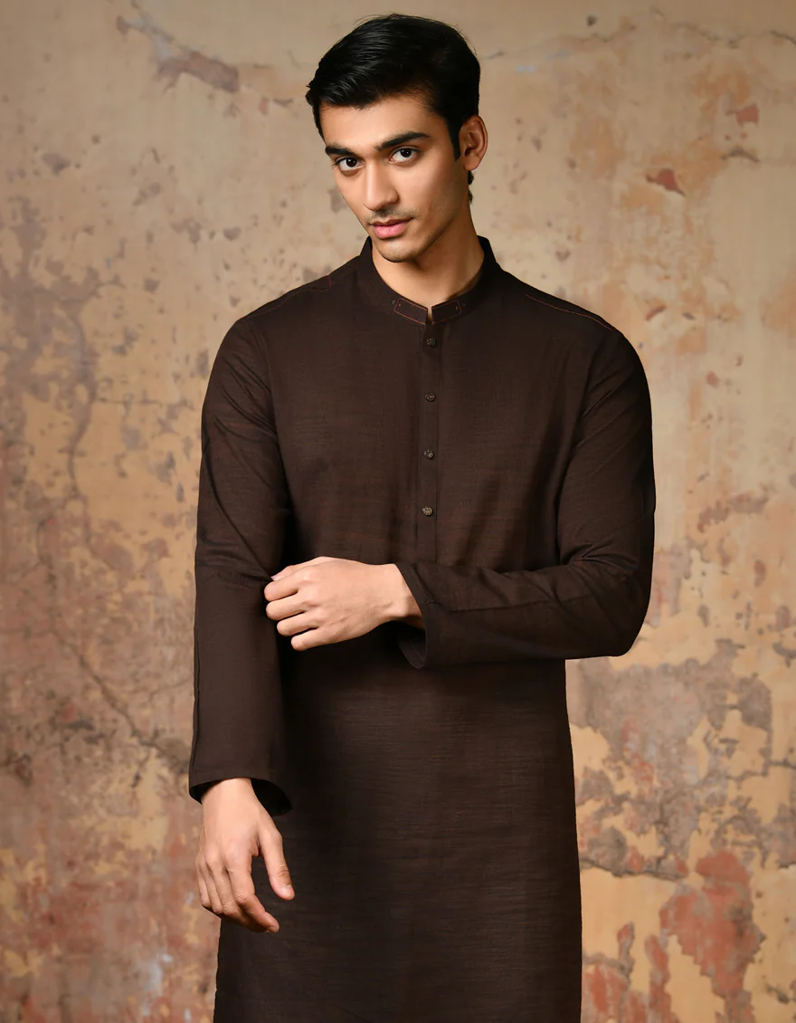 BROWN COTTON KURTA | JJK-A-32880/S24/JJ92 - Image 4