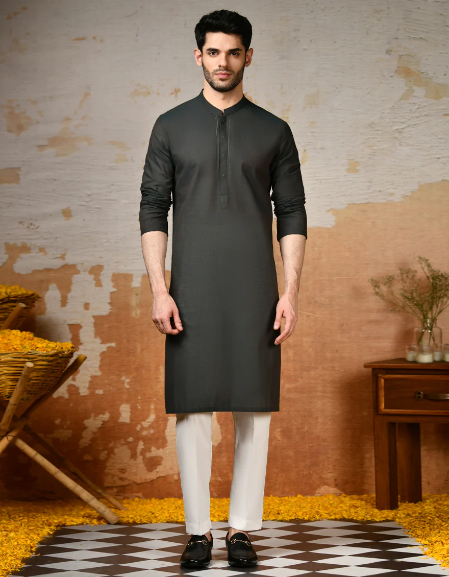 GREEN COTTON KURTA | JJK-A-32882/S24/JJ92 - Image 4