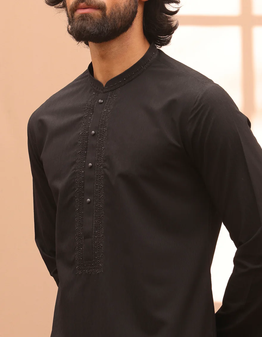 BLACK BLENDED KURTA | JJK-A-32976/S24/JJ8802-FL - Image 2