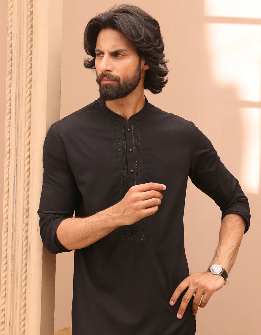 BLACK BLENDED KURTA | JJK-A-32976/S24/JJ8802-FL - Image 3