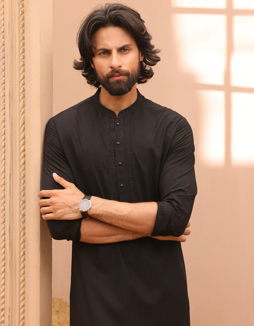 BLACK BLENDED KURTA | JJK-A-32976/S24/JJ8802-FL - Image 4