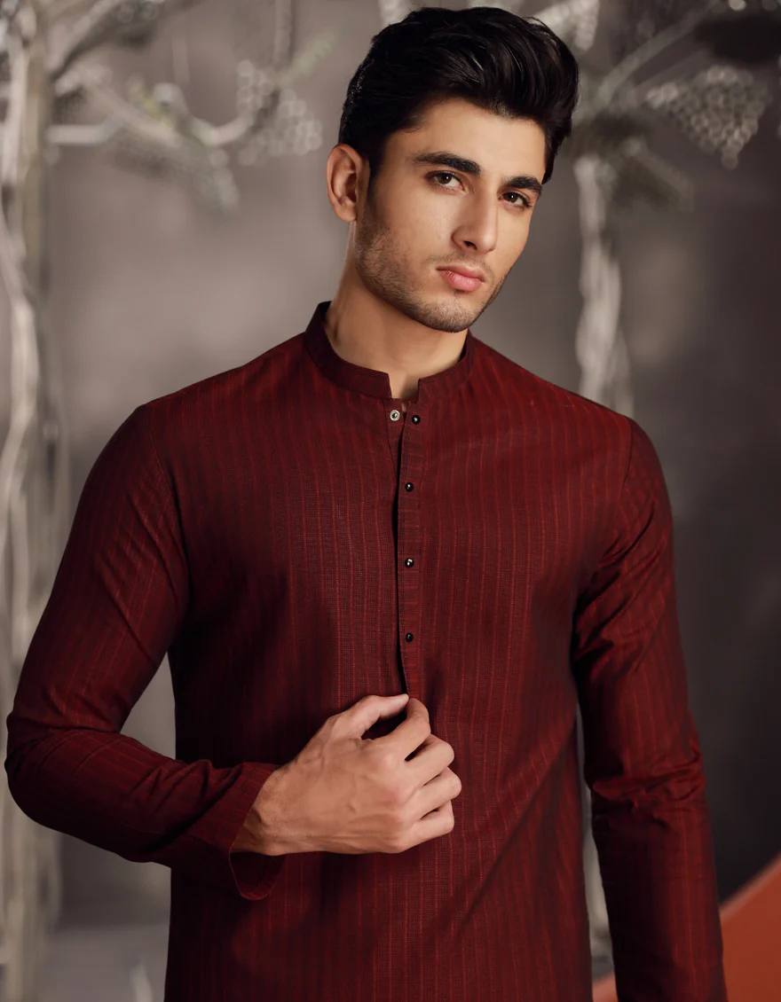 RED COTTON KURTA | JJK-A-33013/S24/JJ9483-PN - Image 2
