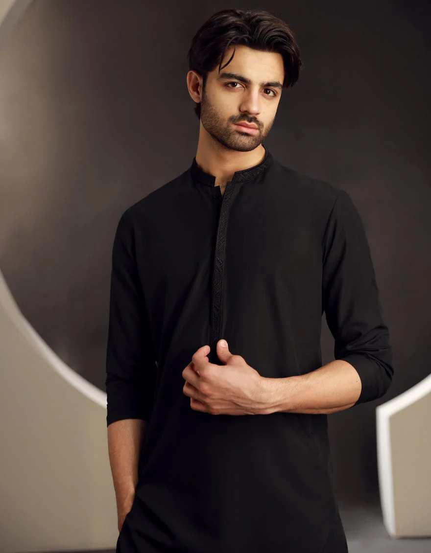 BLACK BLENDED KURTA | JJK-A-33039/S24/JJ9571-FL - Image 2