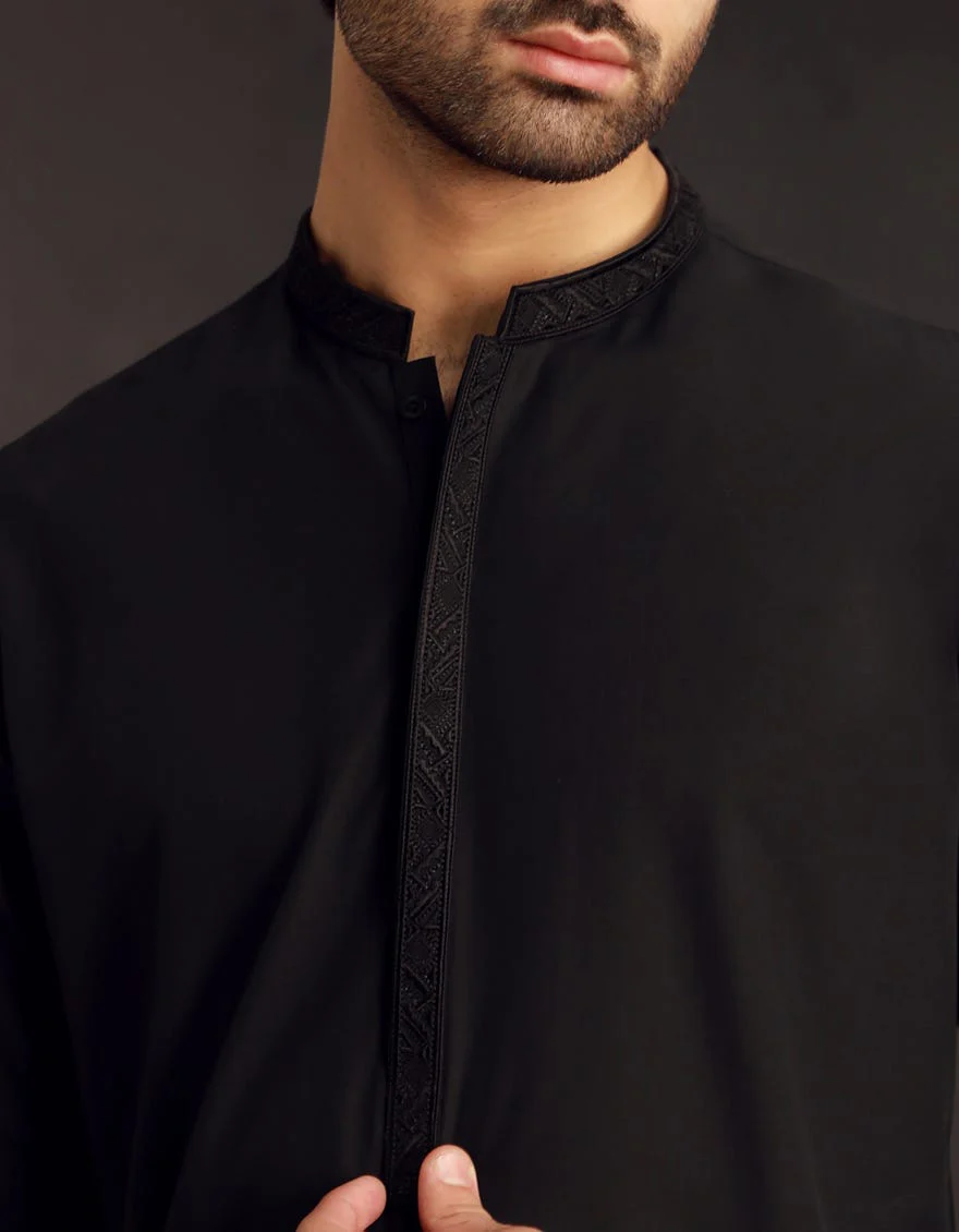 BLACK BLENDED KURTA | JJK-A-33039/S24/JJ9571-FL - Image 3
