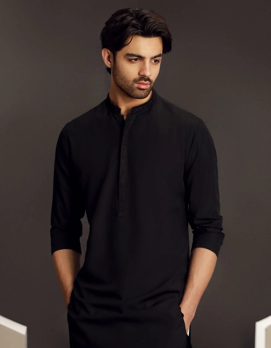 BLACK BLENDED KURTA | JJK-A-33039/S24/JJ9571-FL - Image 4