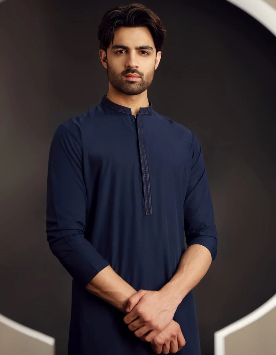 NAVY BLUE BLENDED KURTA | JJK-A-33041/S24/JJ9571-SF - Image 2