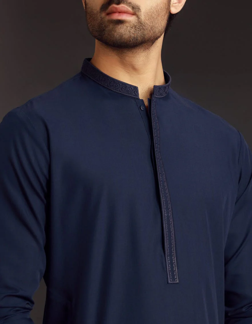 NAVY BLUE BLENDED KURTA | JJK-A-33041/S24/JJ9571-SF - Image 3