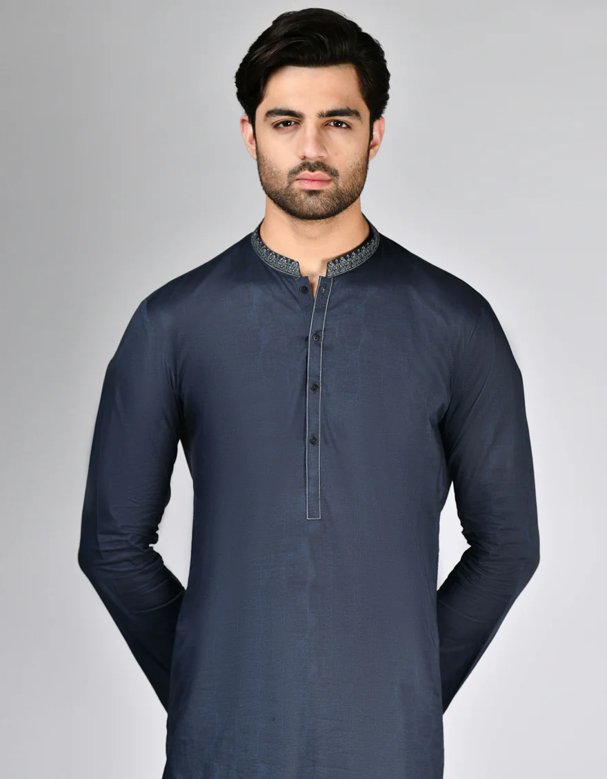 NAVY BLUE COTTON KURTA | JJK-A-33102/S24/JJ8771-SF - Image 2