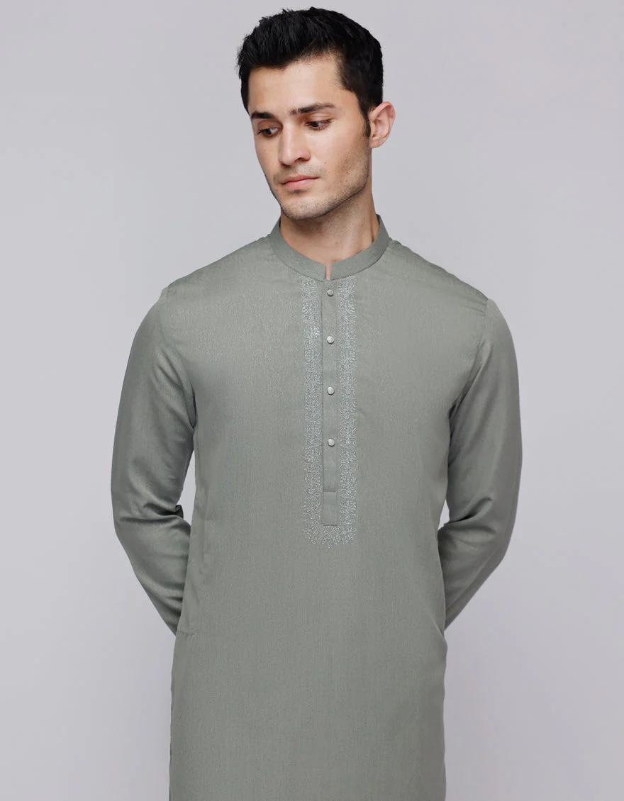 CEMENT GREEN BLENDED KURTA | JJK-A-33113/S25/JJ9413-SF - Image 2