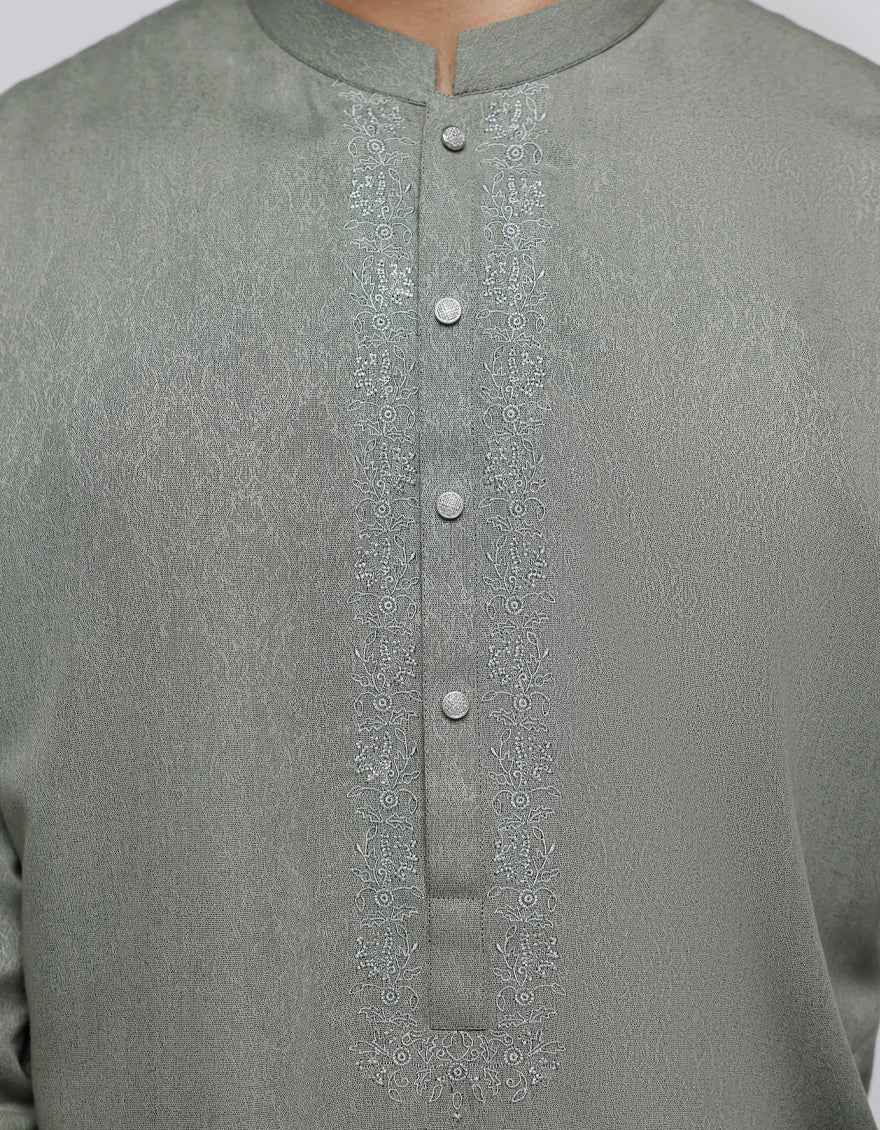 CEMENT GREEN BLENDED KURTA | JJK-A-33113/S25/JJ9413-SF - Image 3