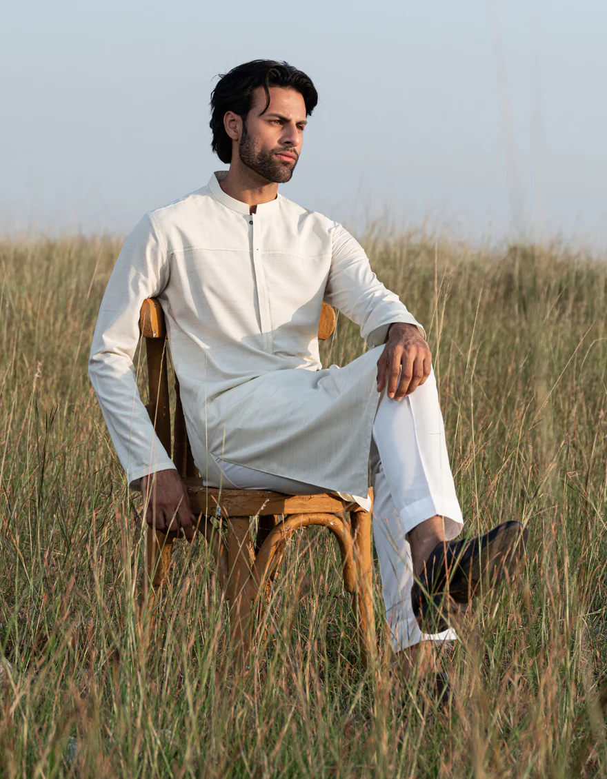 HALF WHITE BLENDED KURTA | JJK-A-33125/S24/JJ9572-CL - Image 2
