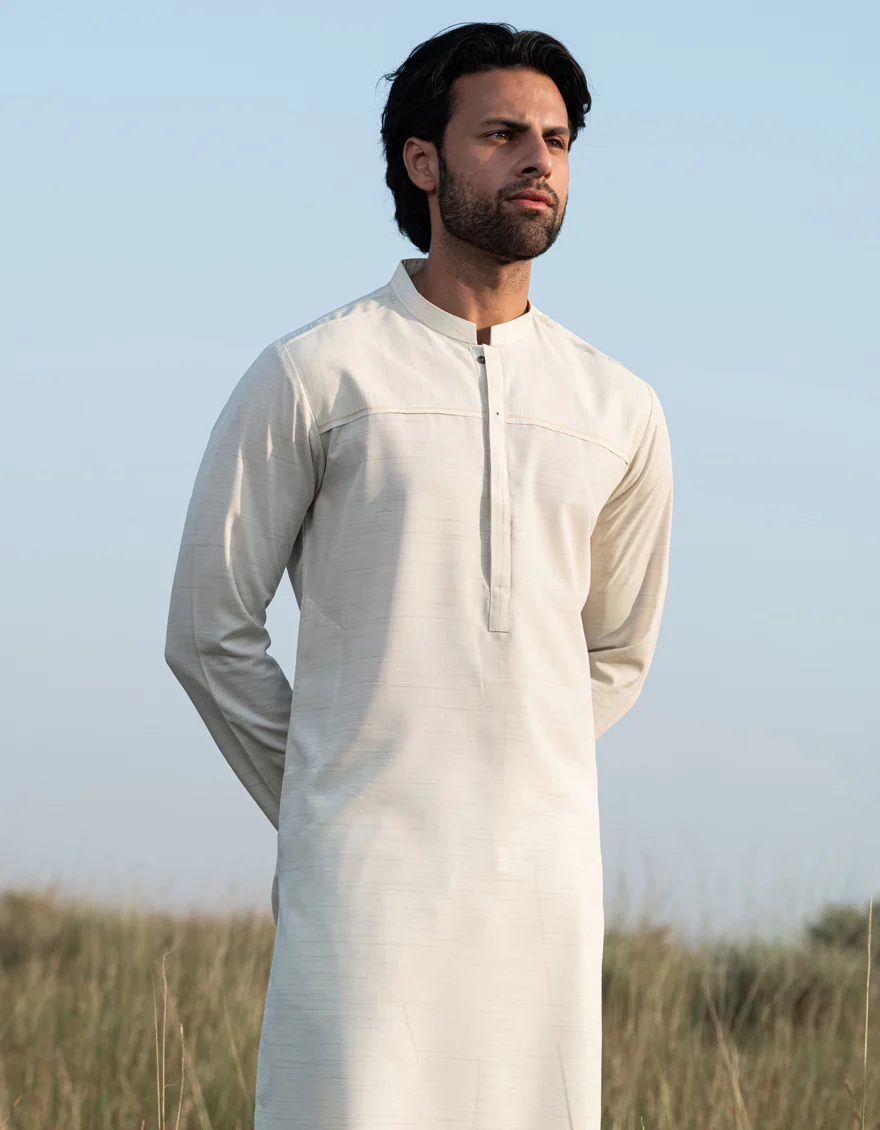 HALF WHITE BLENDED KURTA | JJK-A-33125/S24/JJ9572-CL - Image 3
