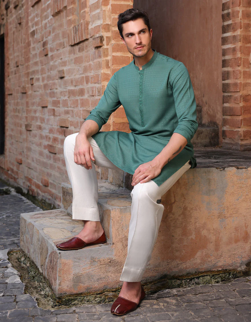 GREEN BLENDED KURTA | JJK-A-33148/S24/JJ9414-SF - Image 4