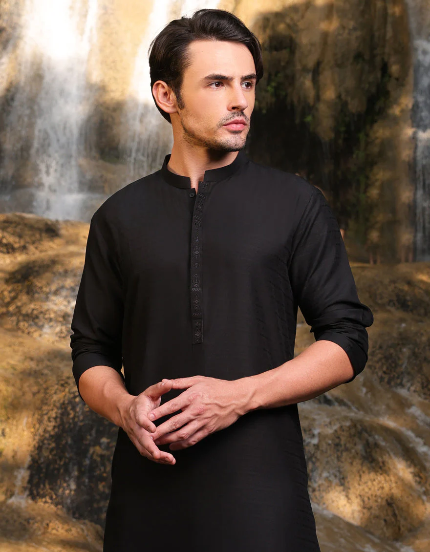 BLACK BLENDED KURTA | JJK-A-33150/S24/JJ9414-SF - Image 2