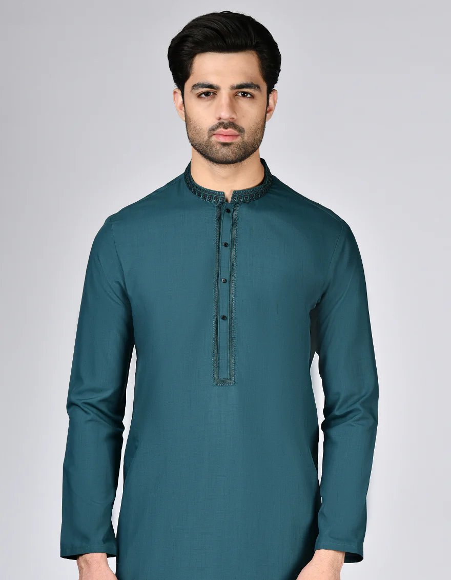 DARK GREEN BLENDED KURTA | JJK-A-33151/S24/JJ9571-SF - Image 2