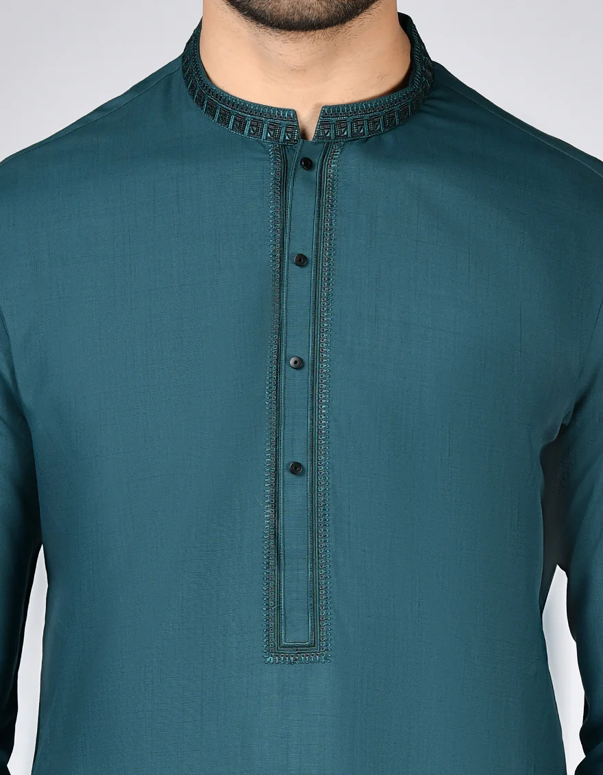 DARK GREEN BLENDED KURTA | JJK-A-33151/S24/JJ9571-SF - Image 3