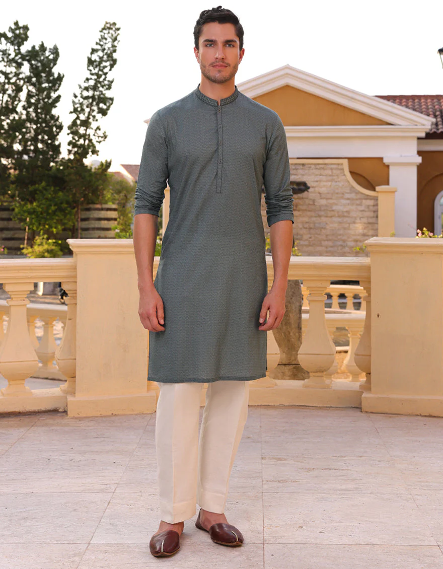 GREEN COTTON KURTA | JJK-A-33211/S25/JJ9774-SF - Image 4