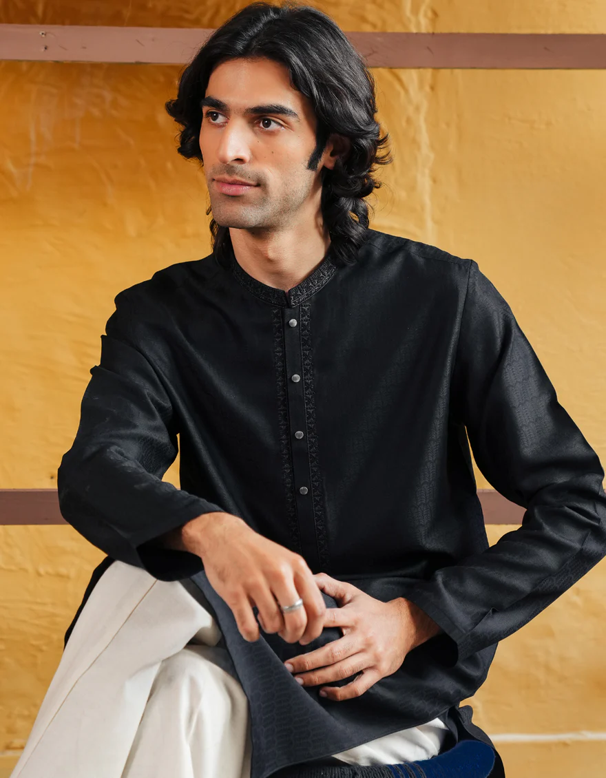 BLACK BLENDED KURTA | JJK-A-33297/S25/JJ93 - Image 2