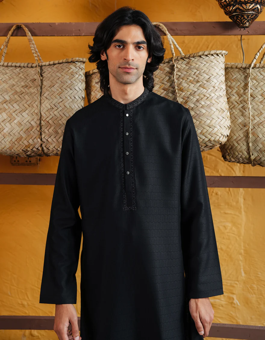 BLACK BLENDED KURTA | JJK-A-33297/S25/JJ93 - Image 3