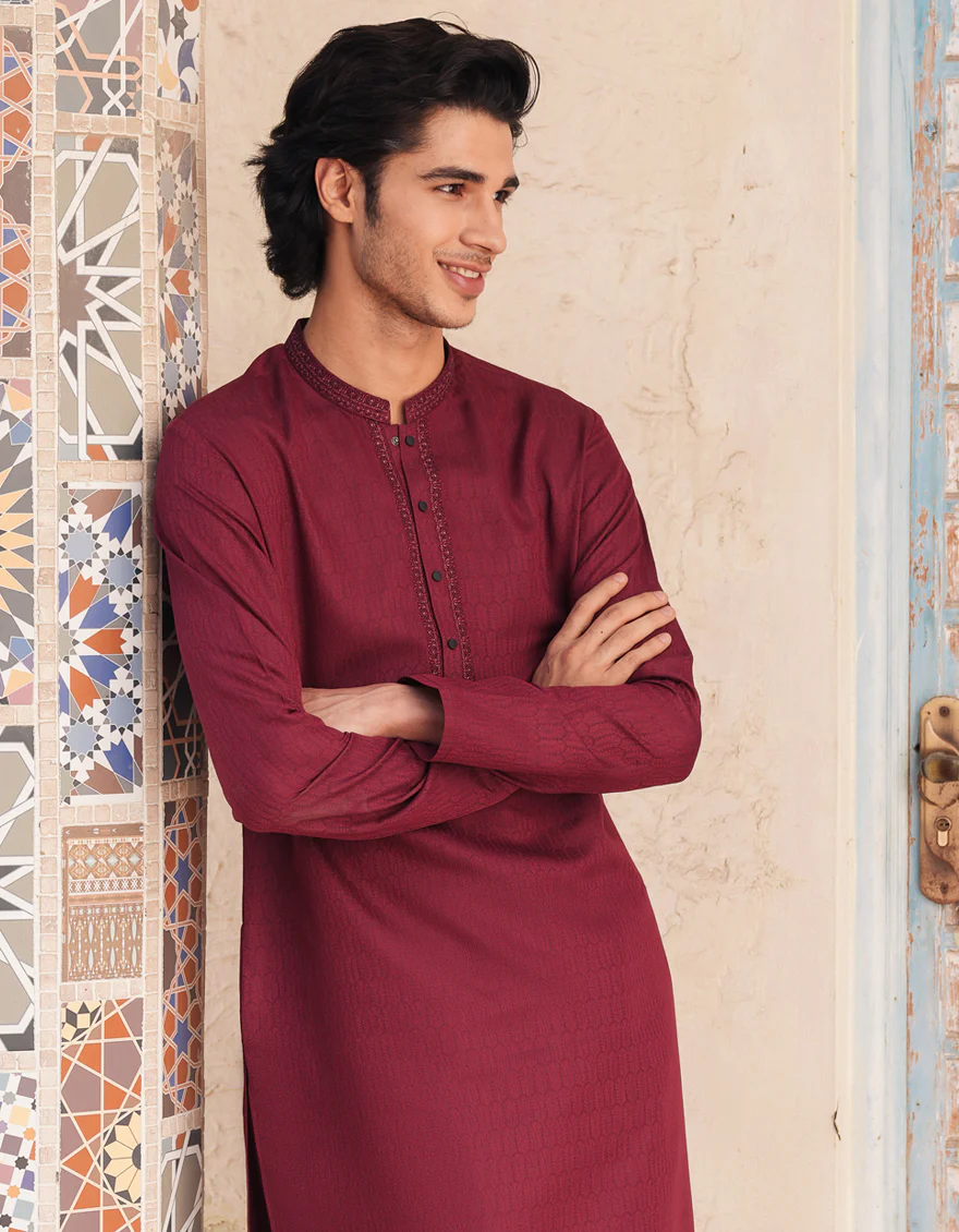 RED BLENDED KURTA | JJK-A-33299/S25/JJ93 - Image 2