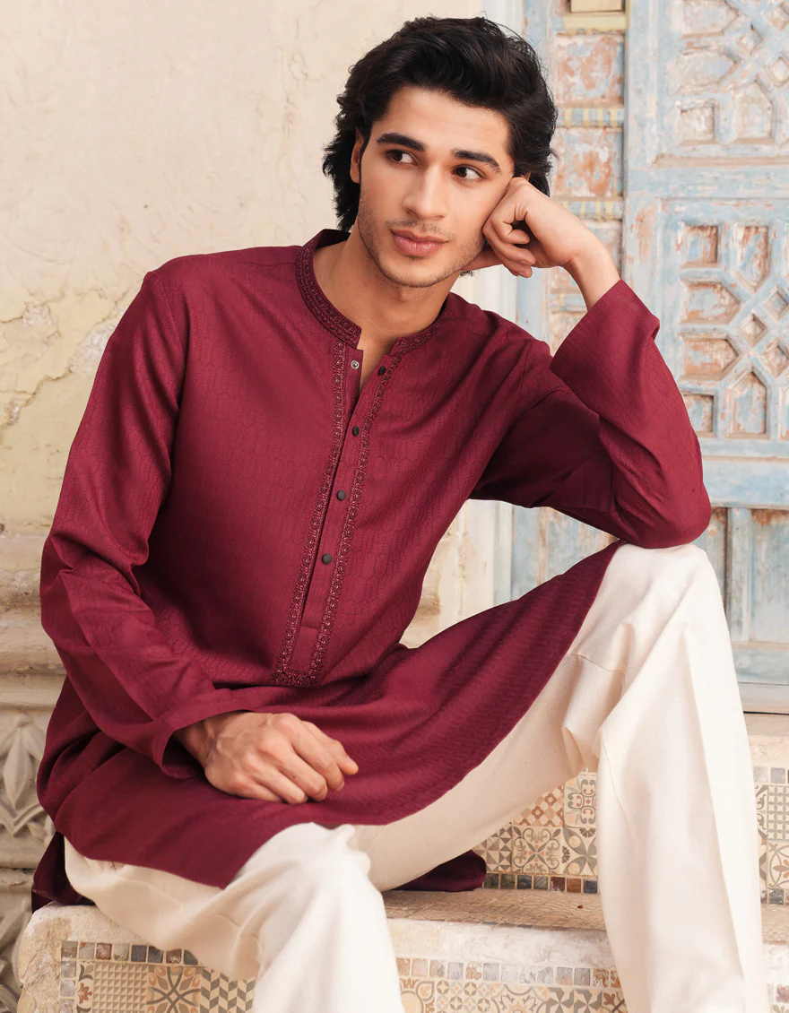 RED BLENDED KURTA | JJK-A-33299/S25/JJ93 - Image 3