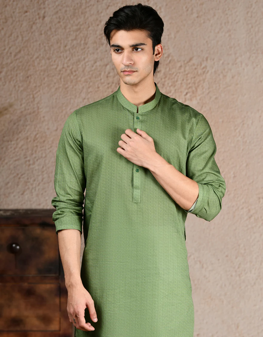GREEN COTTON KURTA | JJK-A-33316/S25/JJ8387-PN - Image 2
