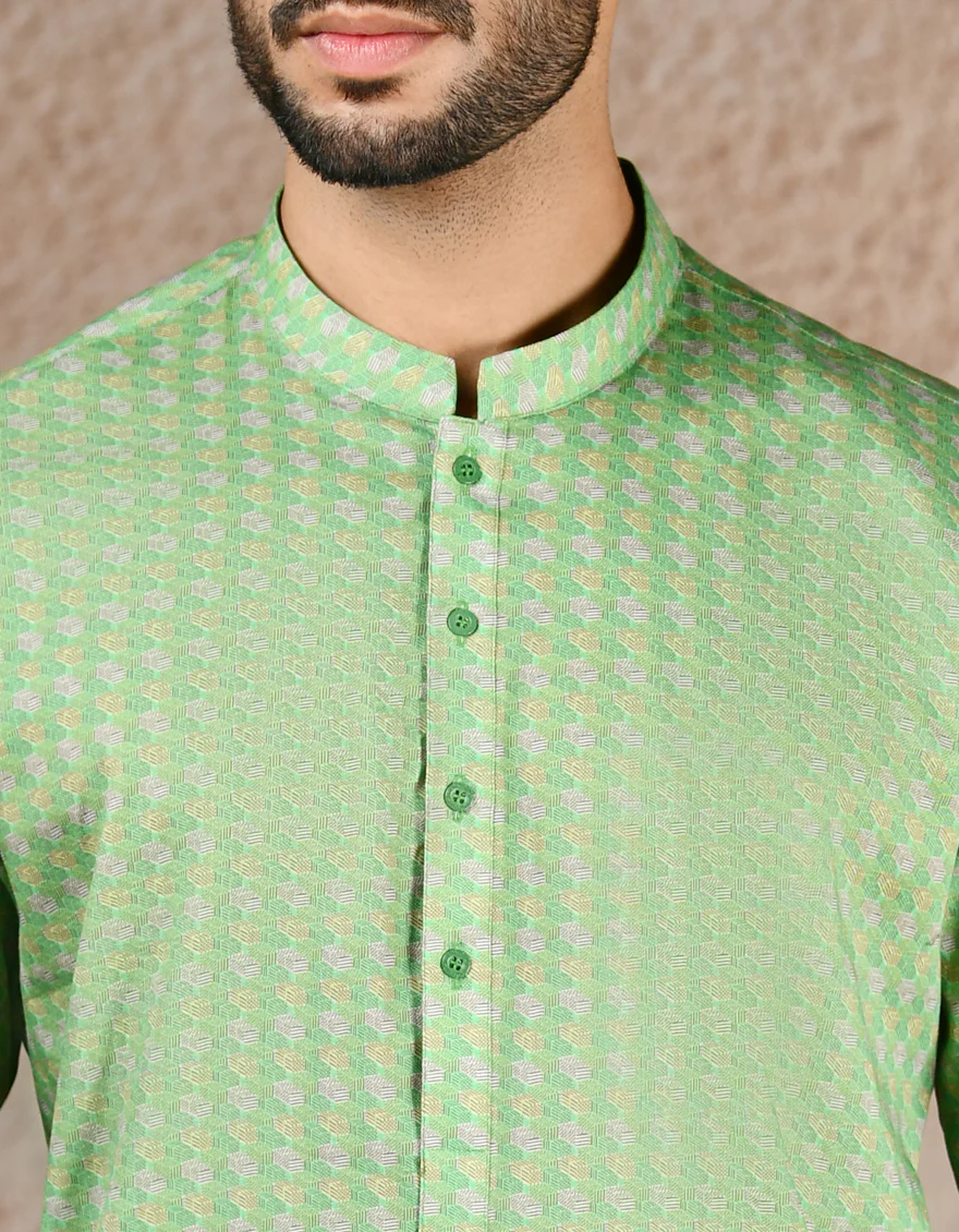 LIGHT GREEN COTTON KURTA | JJK-A-33317/S25/JJ8387-PN - Image 2