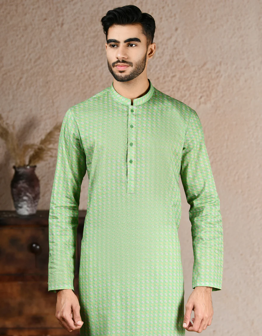 LIGHT GREEN COTTON KURTA | JJK-A-33317/S25/JJ8387-PN - Image 3