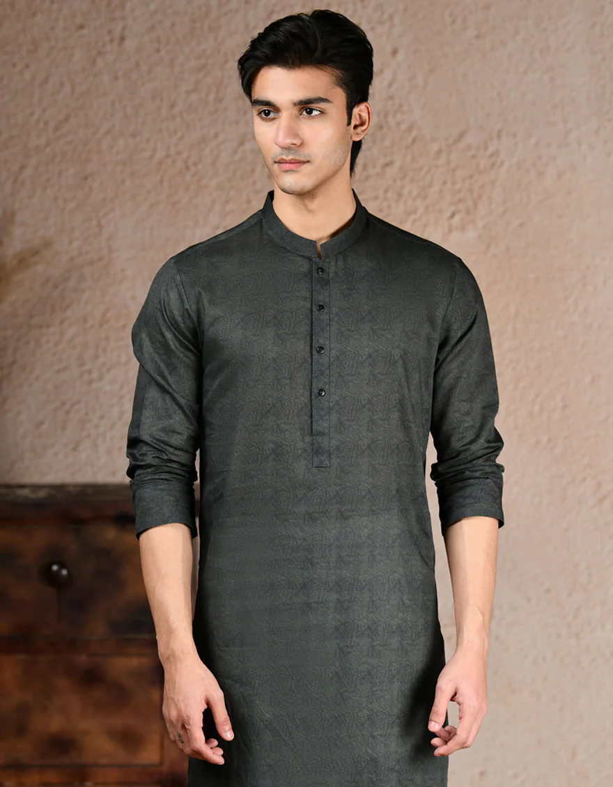 ARMY GREEN COTTON KURTA | JJK-A-33330/S25/JJ8387-PN - Image 2