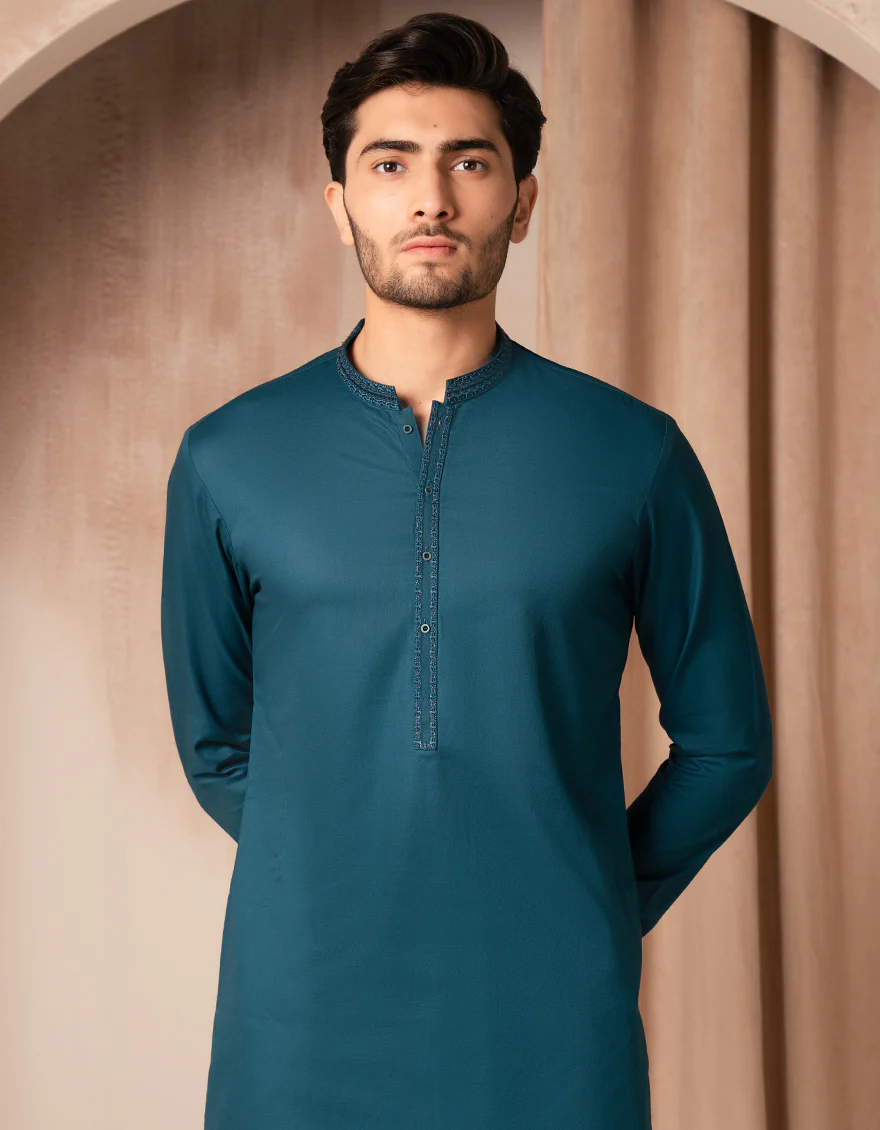 TEAL COTTON KURTA | JJK-A-33409/S25/JJ9830-SF - Image 2