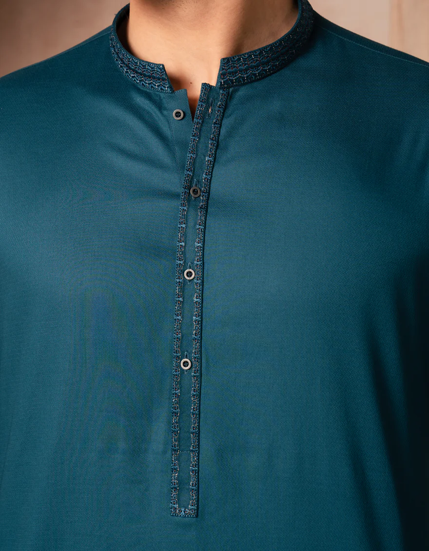 TEAL COTTON KURTA | JJK-A-33409/S25/JJ9830-SF - Image 3