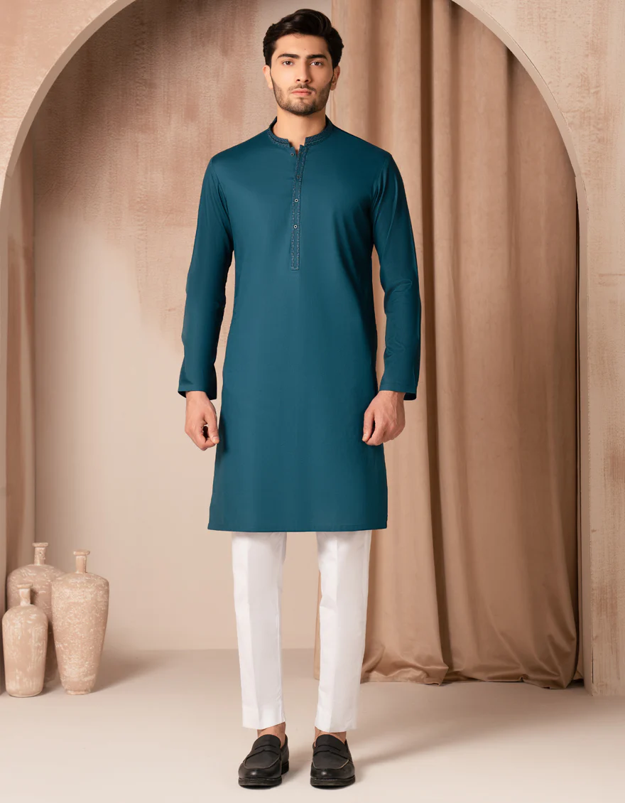 TEAL COTTON KURTA | JJK-A-33409/S25/JJ9830-SF - Image 4