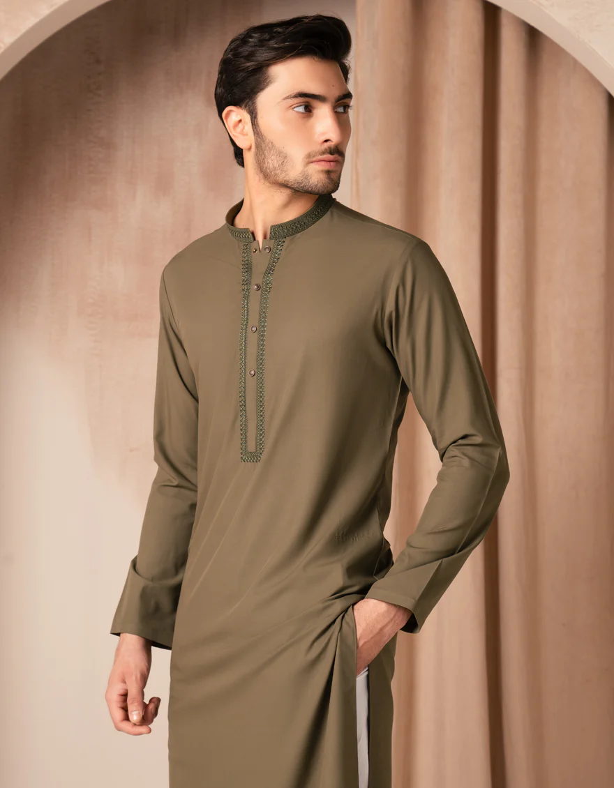 OLIVE BLENDED KURTA | JJK-A-33496/S25/JJ8729-SF - Image 2