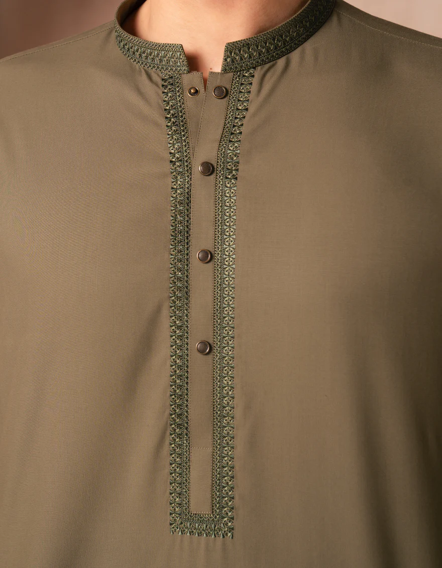 OLIVE BLENDED KURTA | JJK-A-33496/S25/JJ8729-SF - Image 3