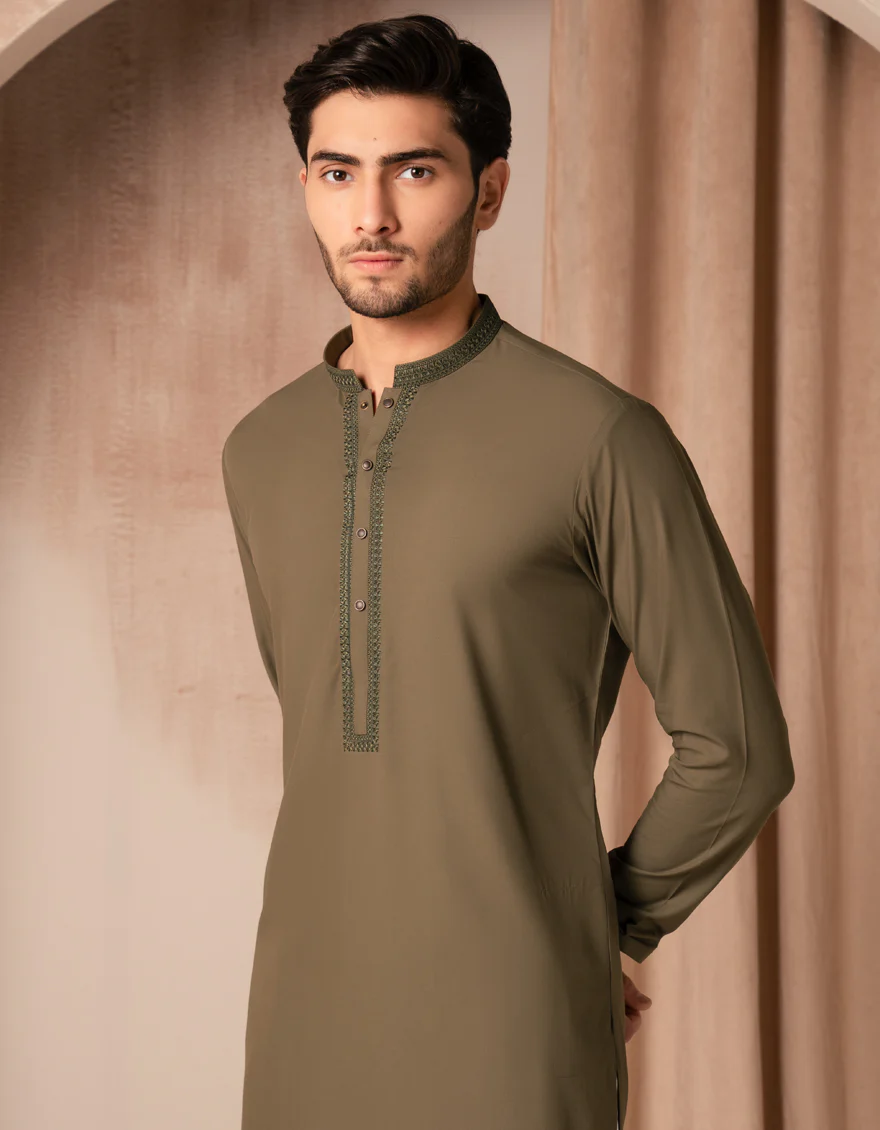 OLIVE BLENDED KURTA | JJK-A-33496/S25/JJ8729-SF - Image 4