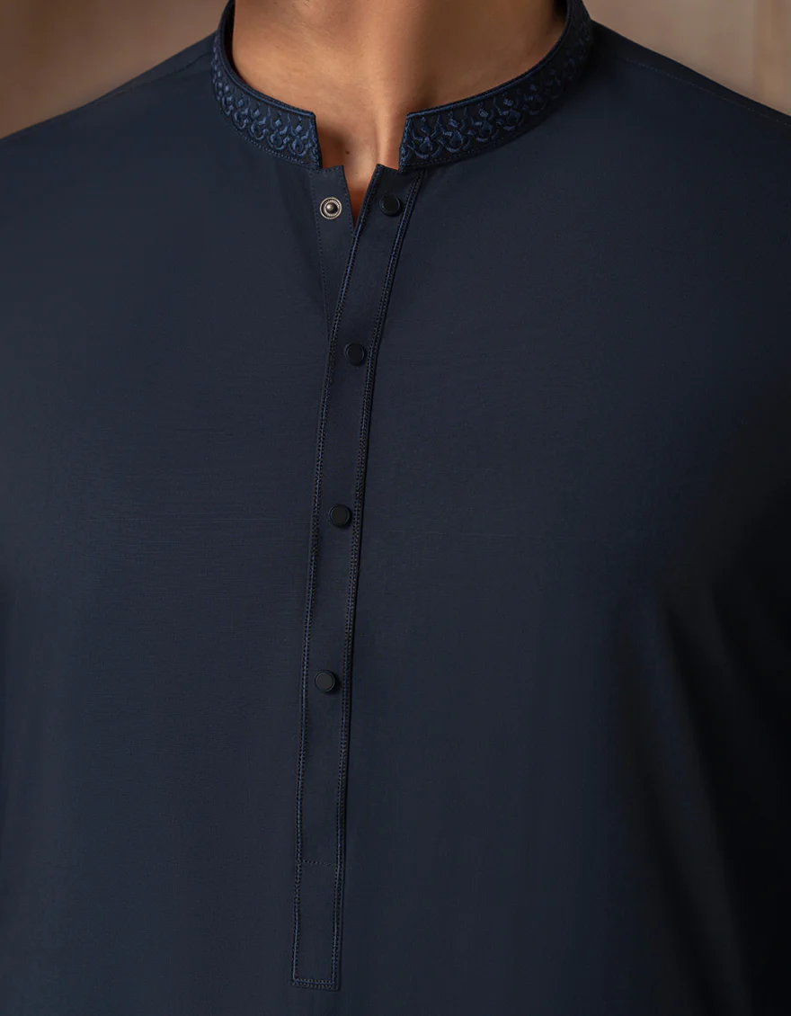 MIDNIGHT BLUE BLENDED KURTA | JJK-A-33499/S25/JJ8729-SF - Image 3