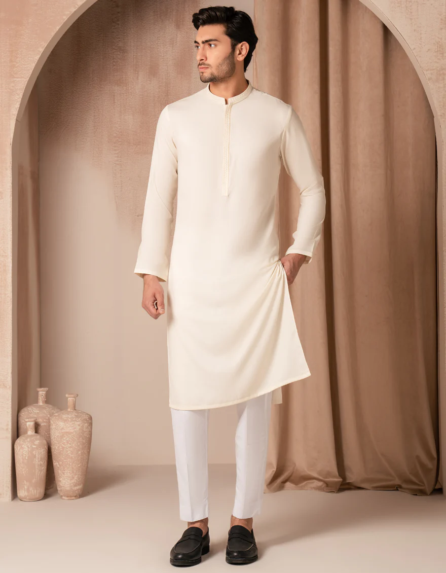 WHITE BLENDED KURTA | JJK-A-33522/S25/JJ9347-SF - Image 4