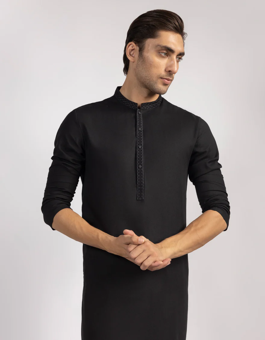 BLACK BLENDED KURTA | JJK-A-33551/S25/JJ9948-SF - Image 2