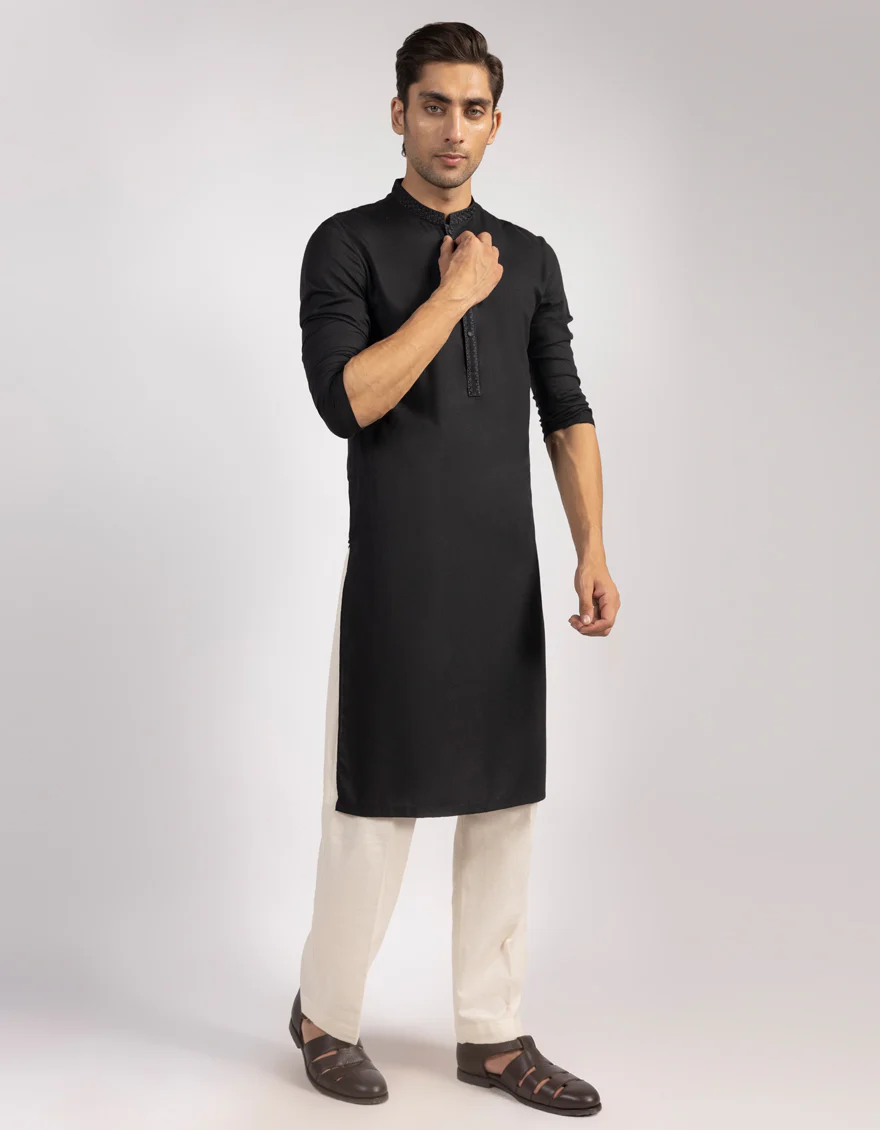 BLACK BLENDED KURTA | JJK-A-33551/S25/JJ9948-SF - Image 4