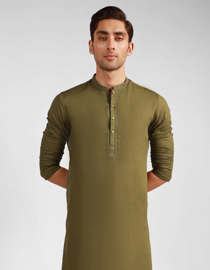MEHNDI GREEN BLENDED KURTA | JJK-A-33554/S25/JJ10511-SF - Image 2