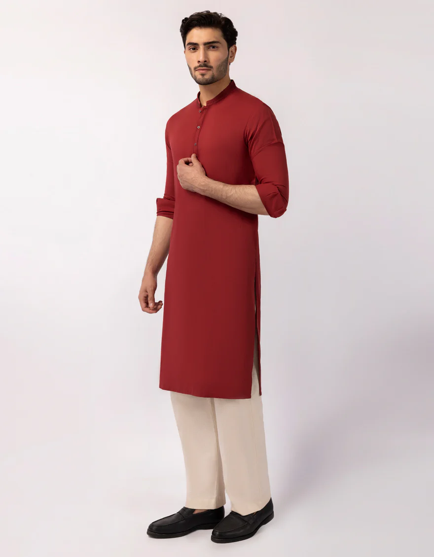 RED BLENDED KURTA | JJK-A-33704/S25/JJ10245-SF - Image 4