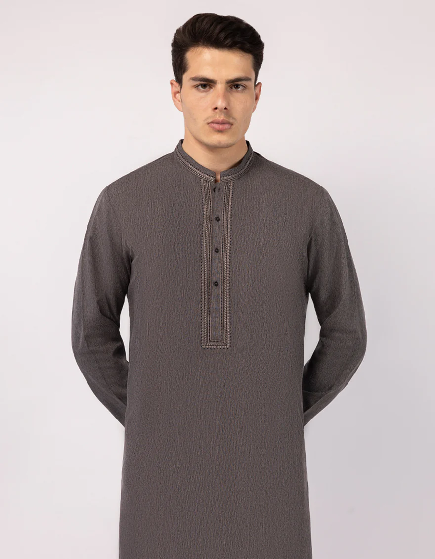 CHARCOAL GREY BLENDED KURTA | JJK-A-33717/S25/JJ9627-SF - Image 2