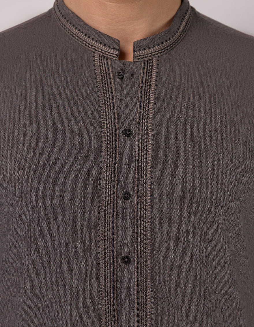 CHARCOAL GREY BLENDED KURTA | JJK-A-33717/S25/JJ9627-SF - Image 3