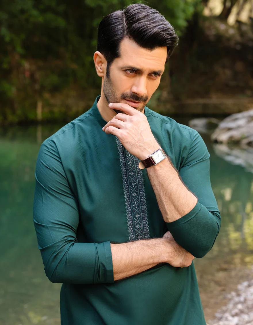 FOREST GREEN BLENDED KURTA | JJK-A-34495/S23/JJ8752-SF - Image 2