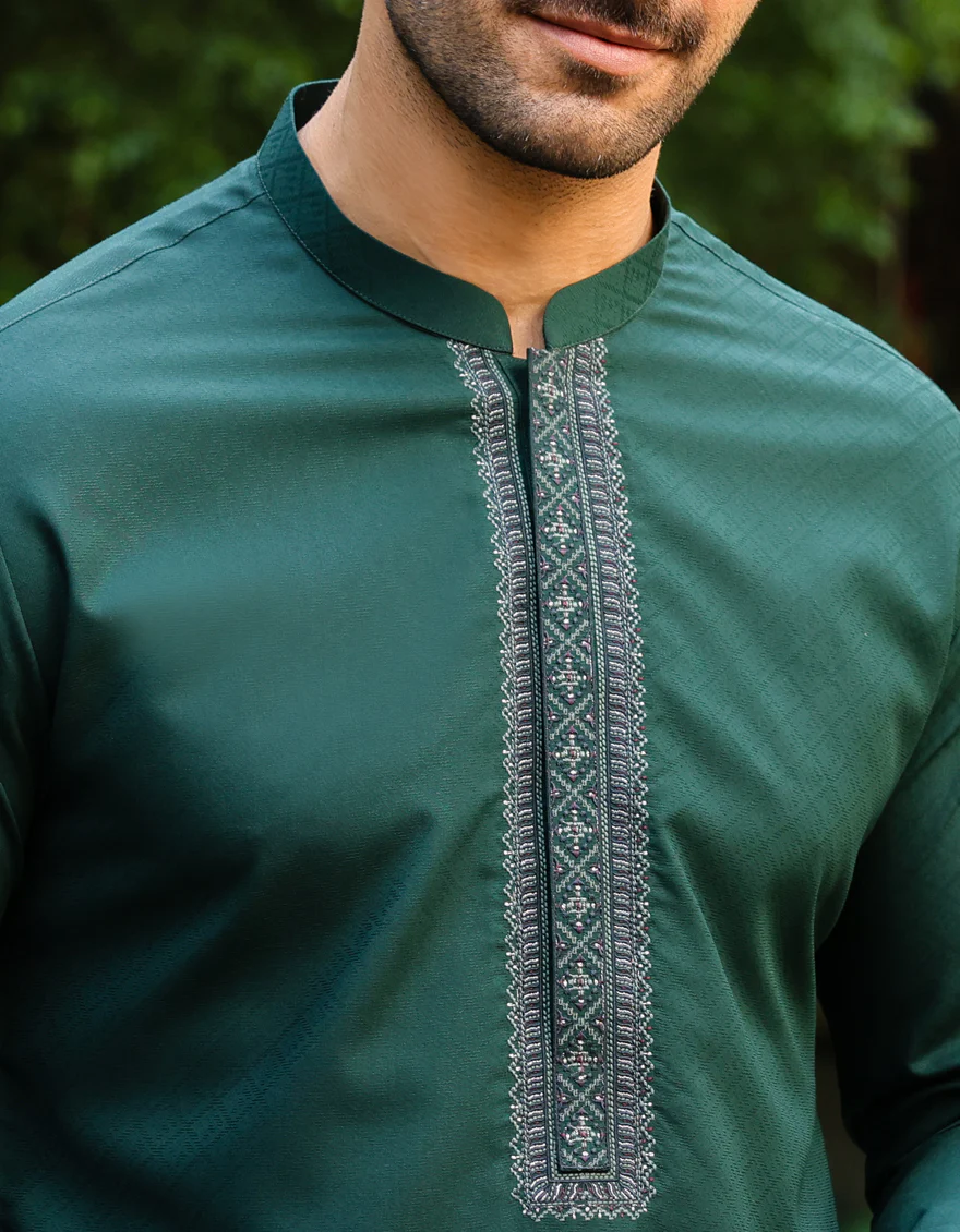 FOREST GREEN BLENDED KURTA | JJK-A-34495/S23/JJ8752-SF - Image 3