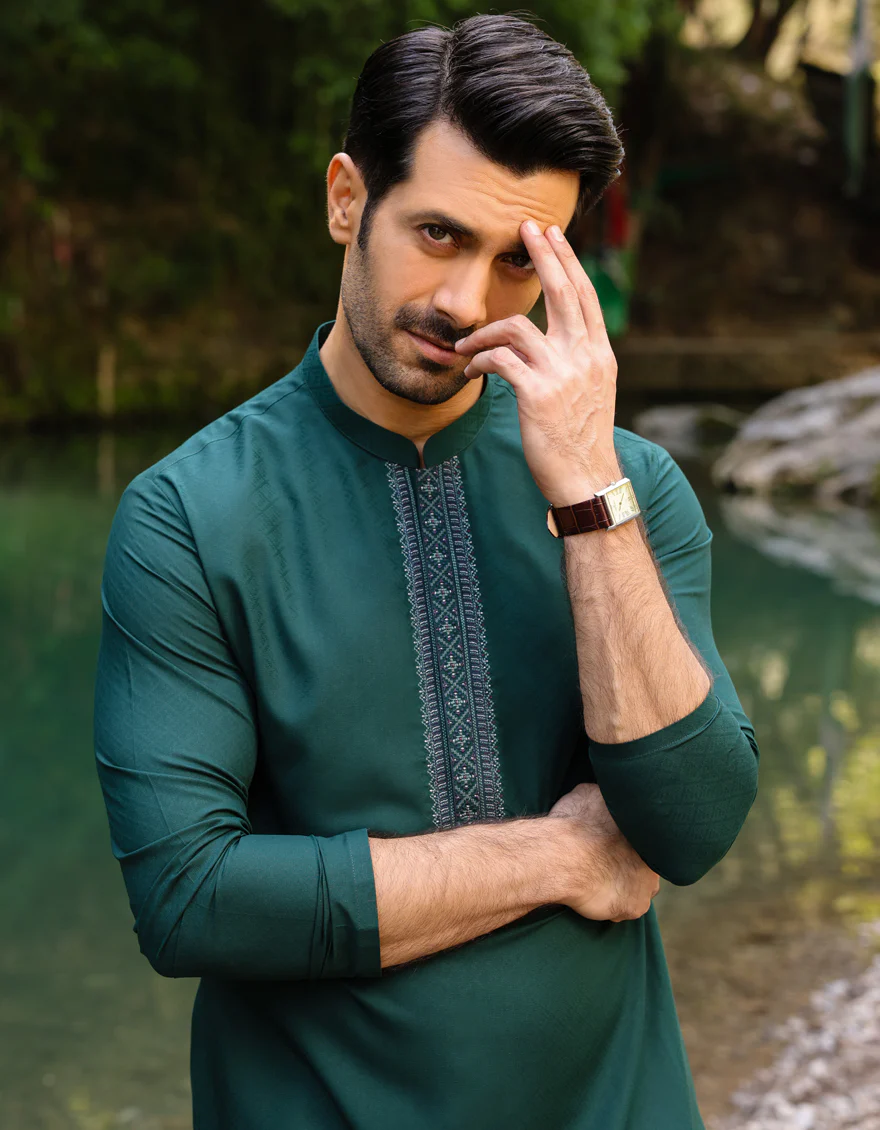 FOREST GREEN BLENDED KURTA | JJK-A-34495/S23/JJ8752-SF - Image 4