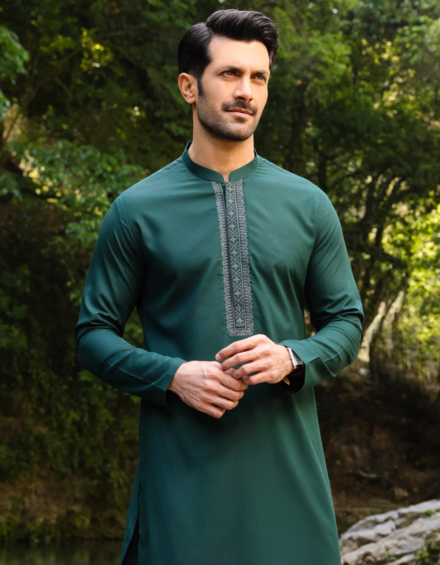 FOREST GREEN BLENDED KURTA | JJK-A-34495/S23/JJ8752-SF - Image 5